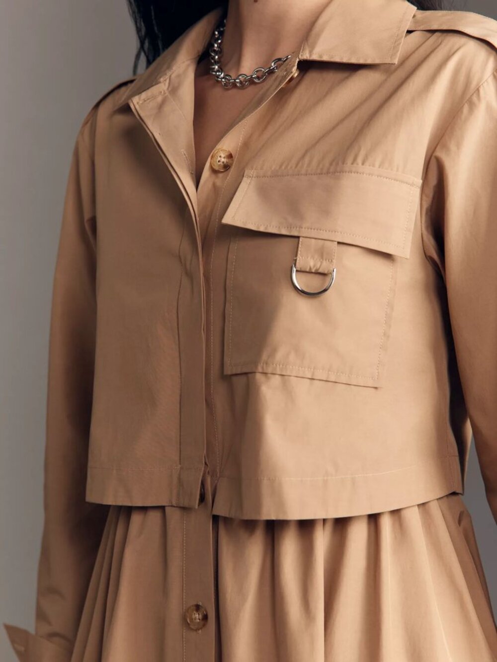 Derek Lam 10 Crosby Janine Poplin Trench Midi Dress Camel - Picture 2 of 4